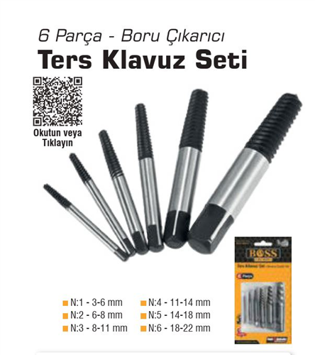 BOSS TERS KLAVUZ SETİ 6 PARÇA (BORU ÇIKARICI) 80476